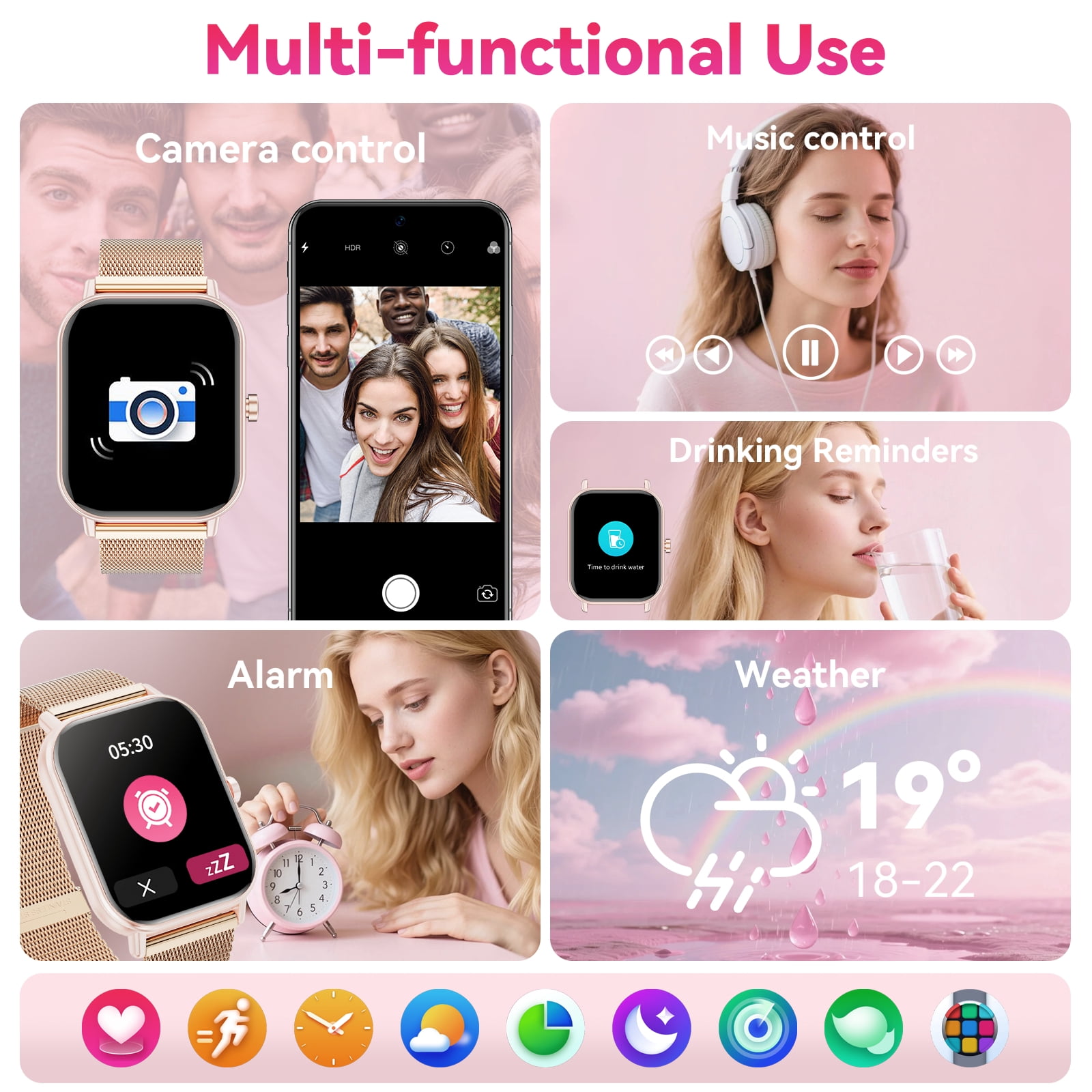 1.85-Inch Men's and Women's smartwatch fits for Android and iPhone Devices with Fitness Tracker, Pedometer, Answer/Call/120 Sport Modes, IP68 Waterproof Fitness Watch, (Milanese Steel Band) - Image 2
