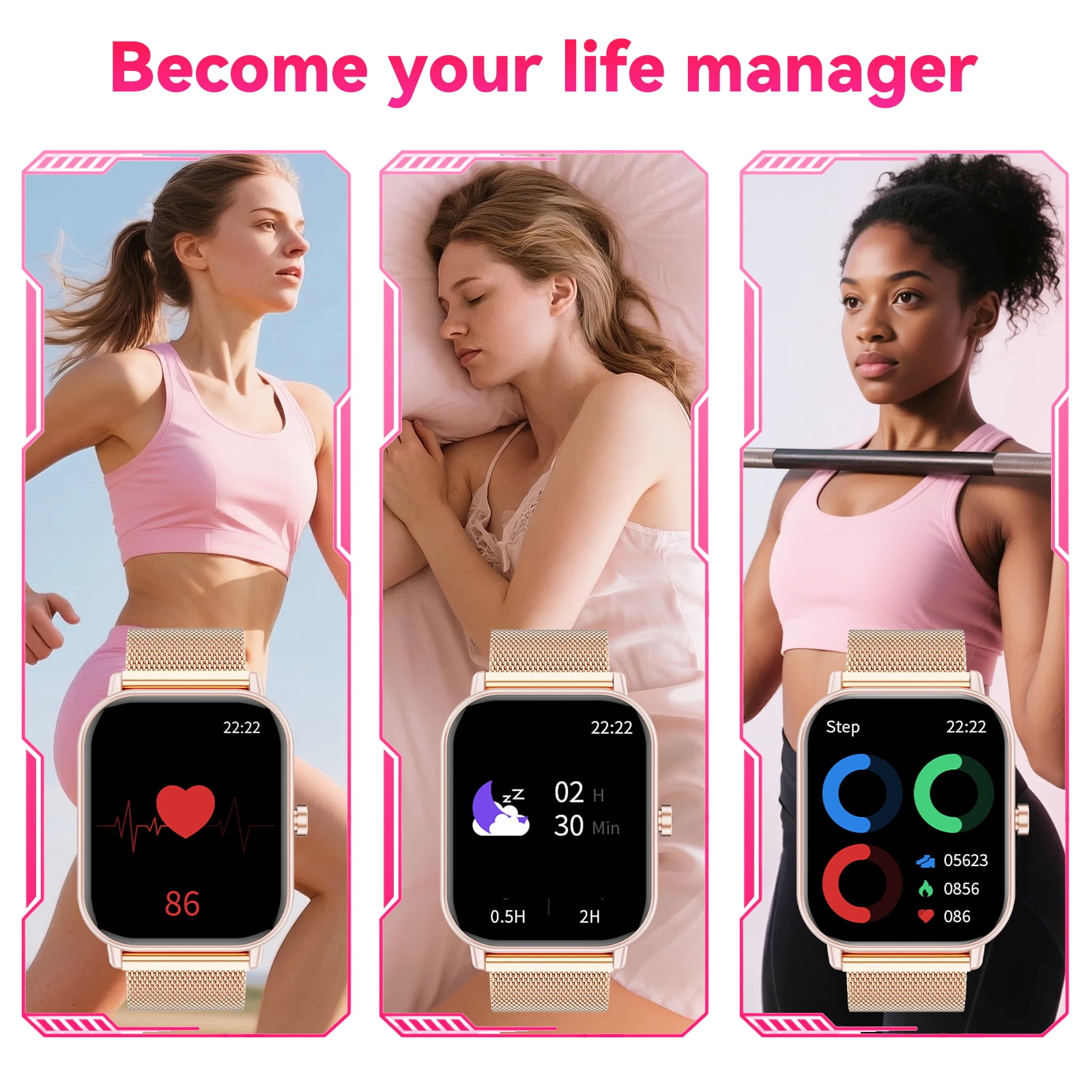 1.85-Inch Men's and Women's smartwatch fits for Android and iPhone Devices with Fitness Tracker, Pedometer, Answer/Call/120 Sport Modes, IP68 Waterproof Fitness Watch, (Milanese Steel Band) - Image 3