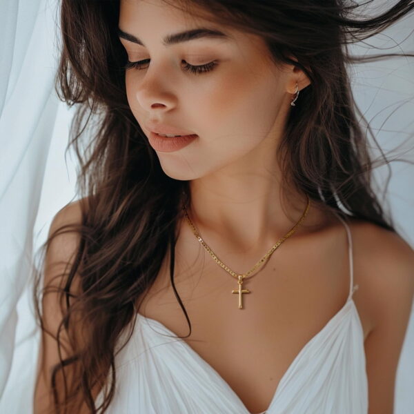 14K Gold Cross Necklace Minimalist Pendant