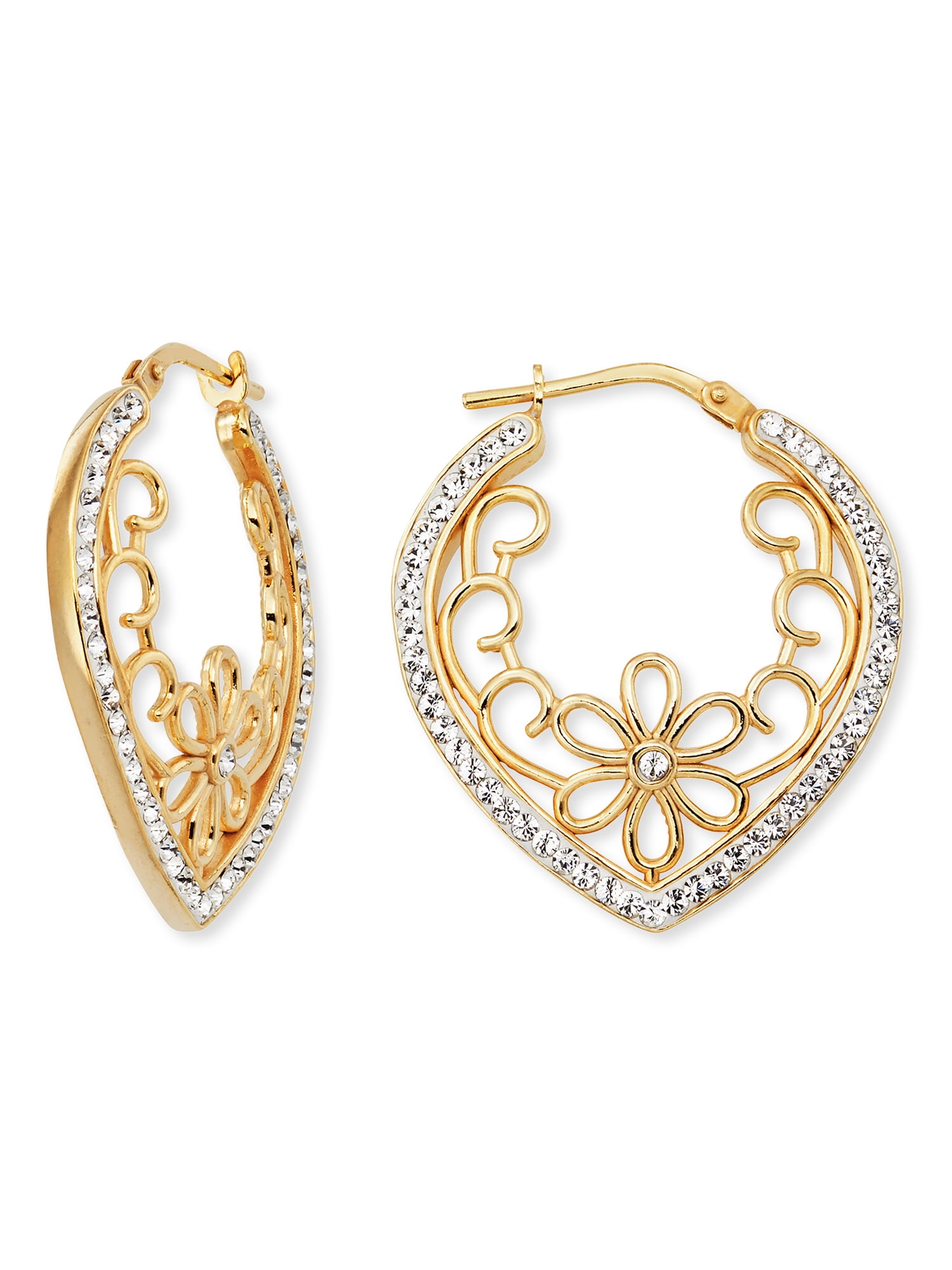 14K Gold Plated Sterling Silver Crystal Filigree Heart Adults Earrings by Brilliance Fine Jewellery - Image 2