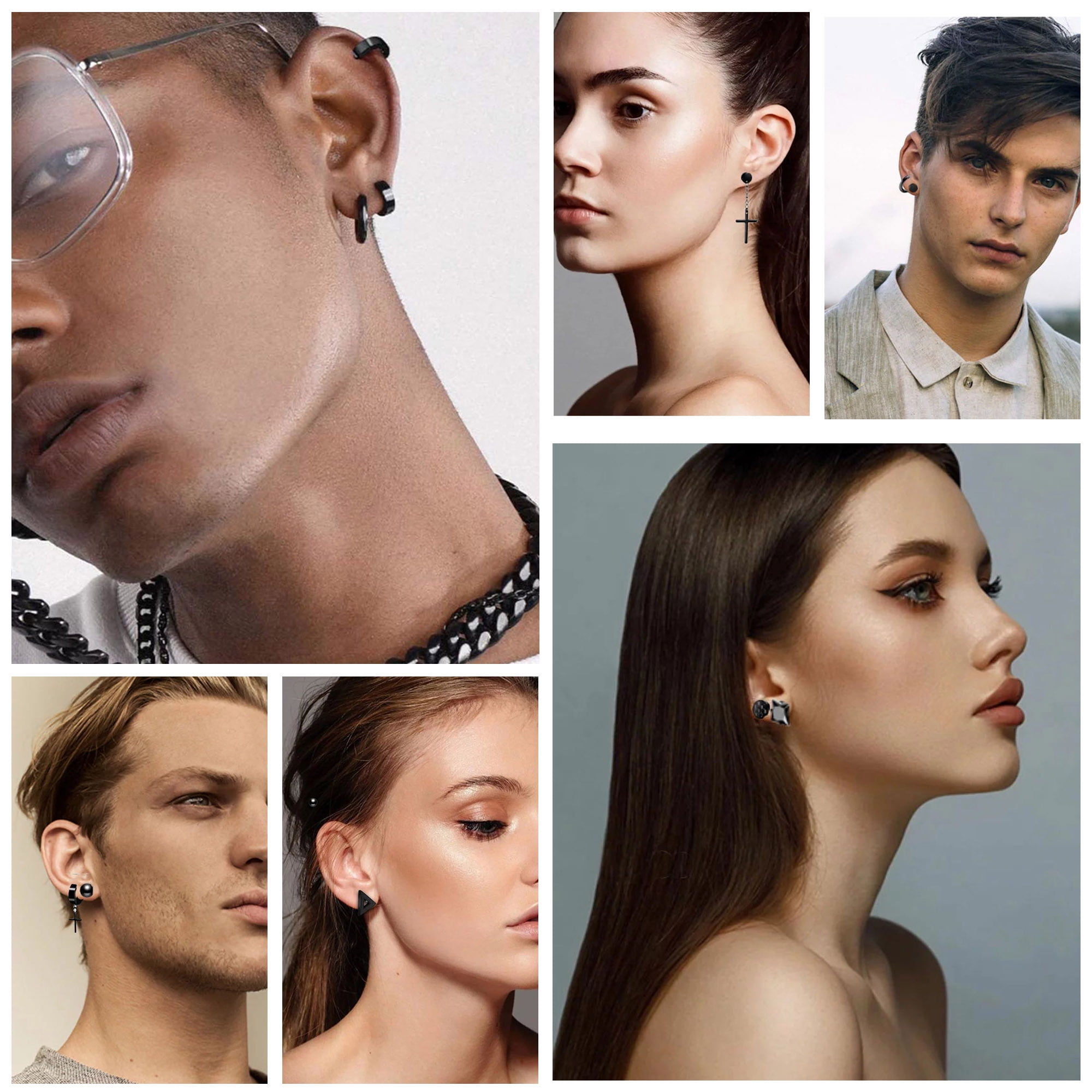 15 Pairs Stainless Steel Earrings, TSV Black Hoop Dangle Stud Cool Piercing Earrings Jewelry Set for Women Men - Image 5