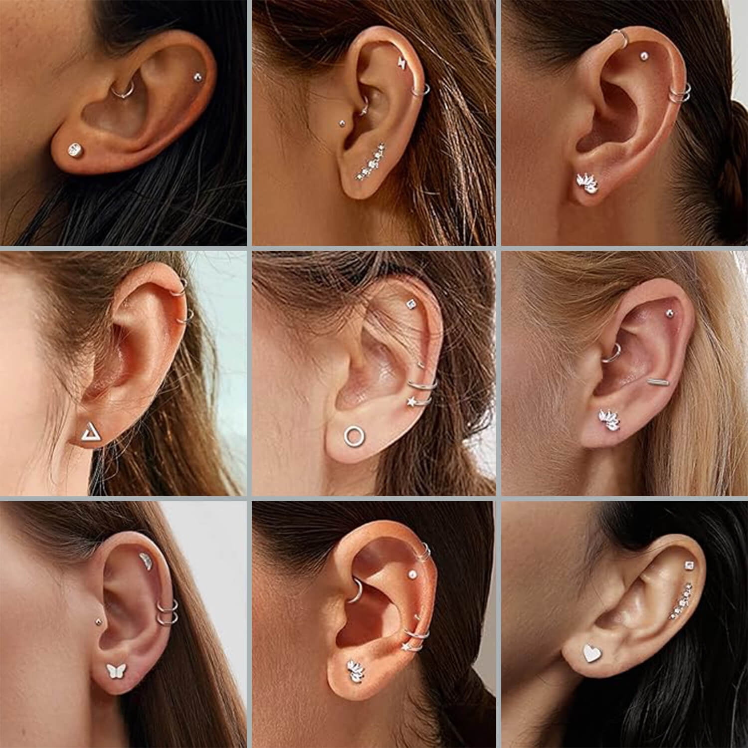 18 Pairs Adults Stainless Steel Stud Earrings Set for Women Men 20G Adult Cartilage Earrings Hypoallergenic Flatback Earrings Piercing Jewelry(Silver) - Image 4