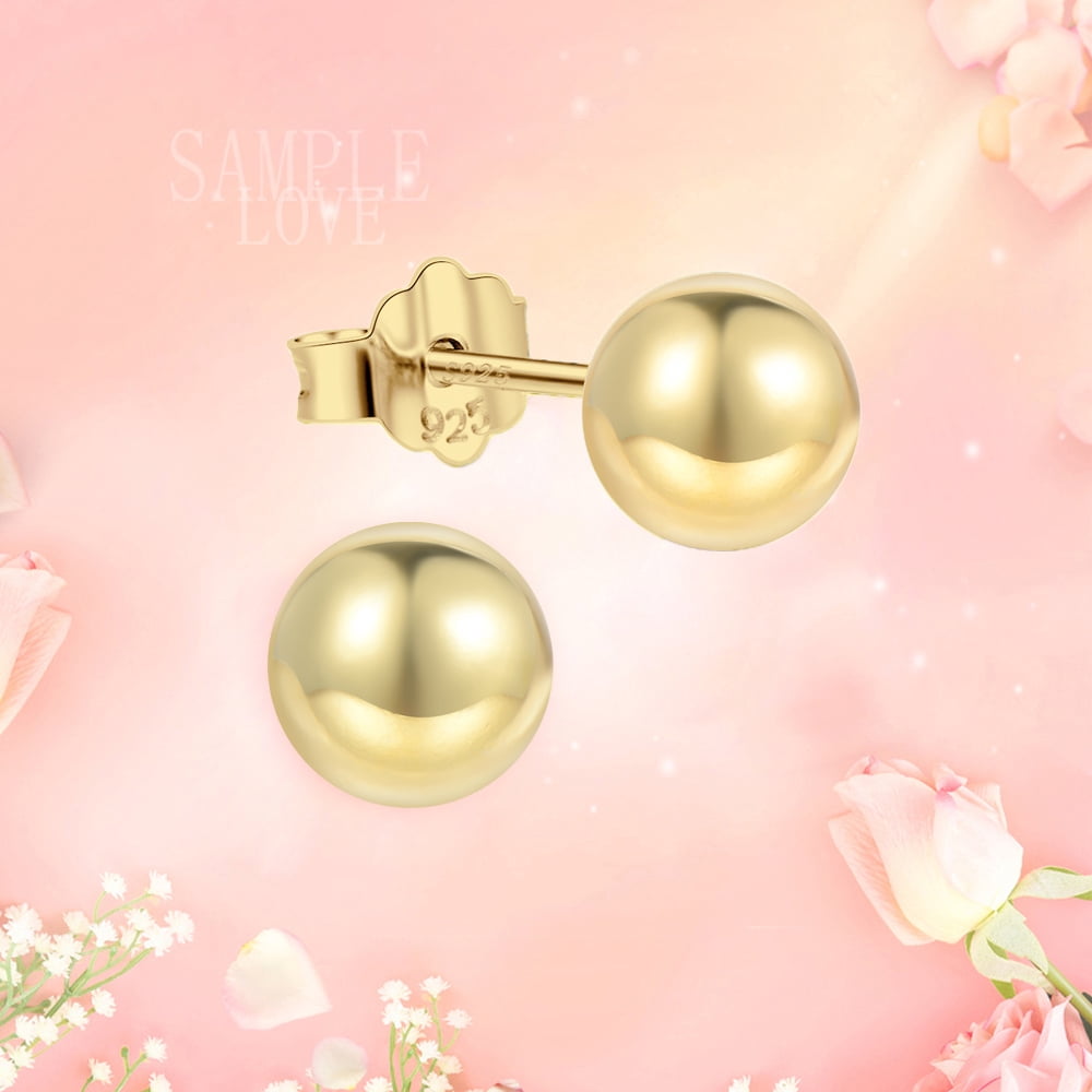 18K Gold Plated Sterling Silver Ball Stud Earrings, 5mm, Hypoallergenic Jewelry - Image 2