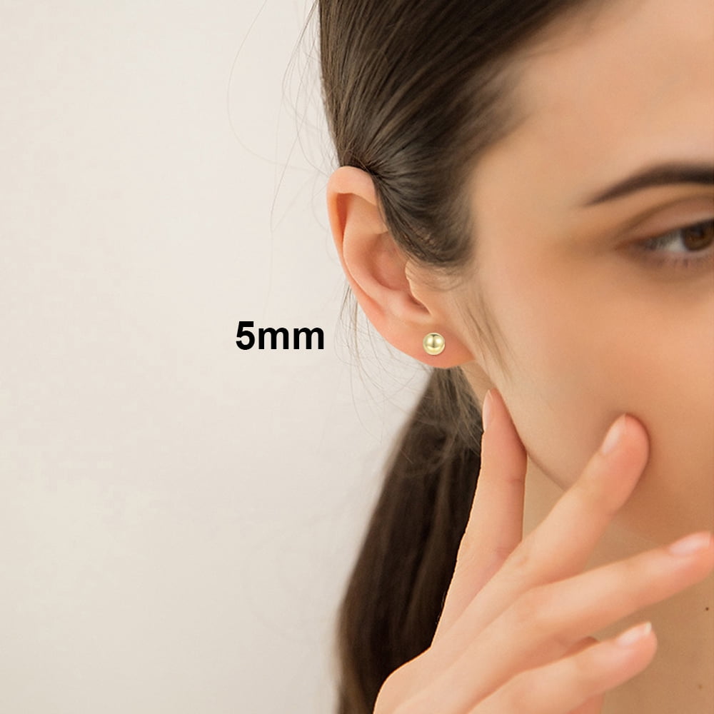 18K Gold Plated Sterling Silver Ball Stud Earrings, 5mm, Hypoallergenic Jewelry - Image 4