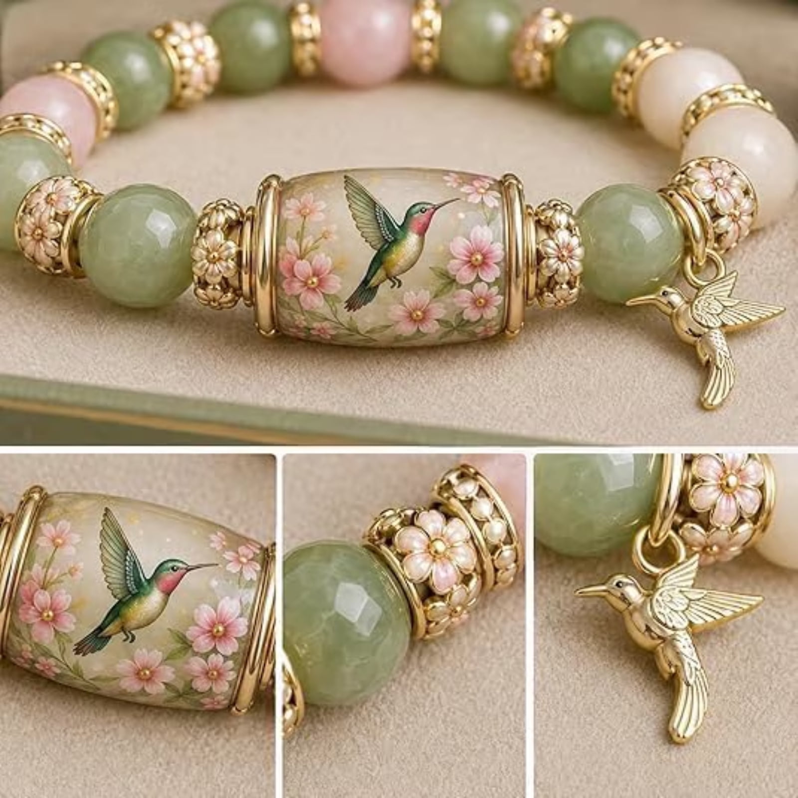 2026 Limited Edition Hummingbird Strength Bracelet with Box, Inspirational Bluebird Beaded Jewelry for Women, Spring Blessings(Green Hummingbird) - Image 3