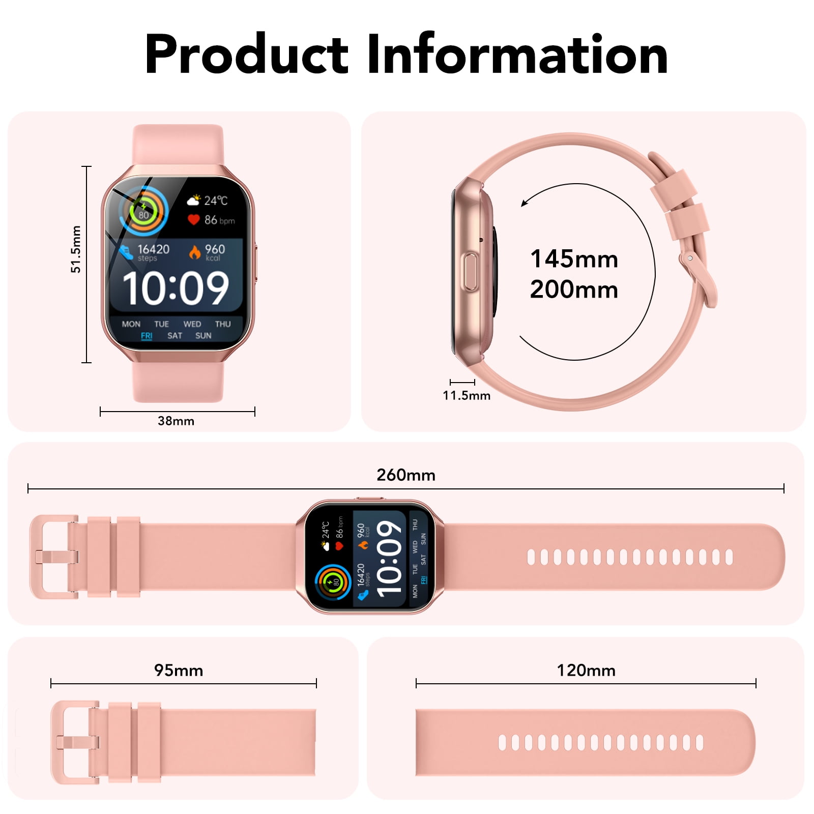 2026 NEW Smart Watch, 1.96''HD Screen SmartWatch for Men Women's, Answer/Make/Message, 100 Sports Modes, IP68 Waterproof Fitness Tracker Compatible with Android and iPhone, Holiday Gifts,Pink - Image 5