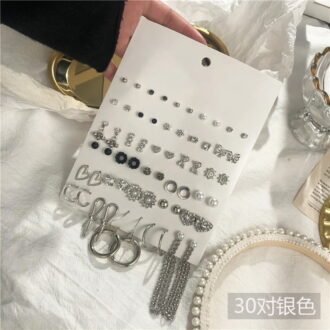 30 Pairs Stainless Steel Earrings Set for Women Men, Multi Style Stud Hoop Dangle Earrings, Plating Alloy Earrings Jewelry