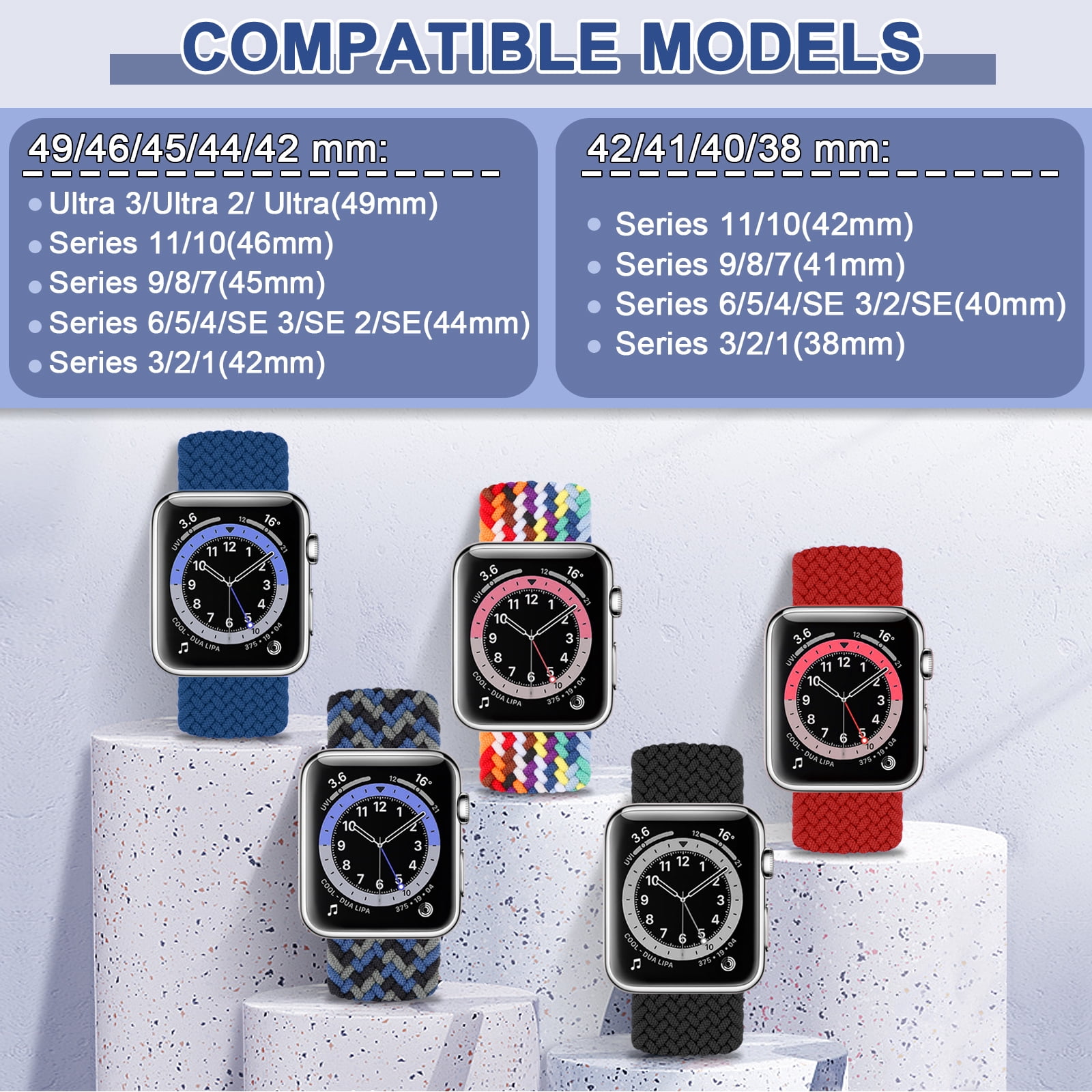 4 Pack Braided Bands Compatible with Apple Watch 38/40/41/42/44/45/46/49mm for Women Men, Solo Loop Nylon Strap for iWatch Series 11/10/9/8/Ultra 3/SE 3 - Image 5