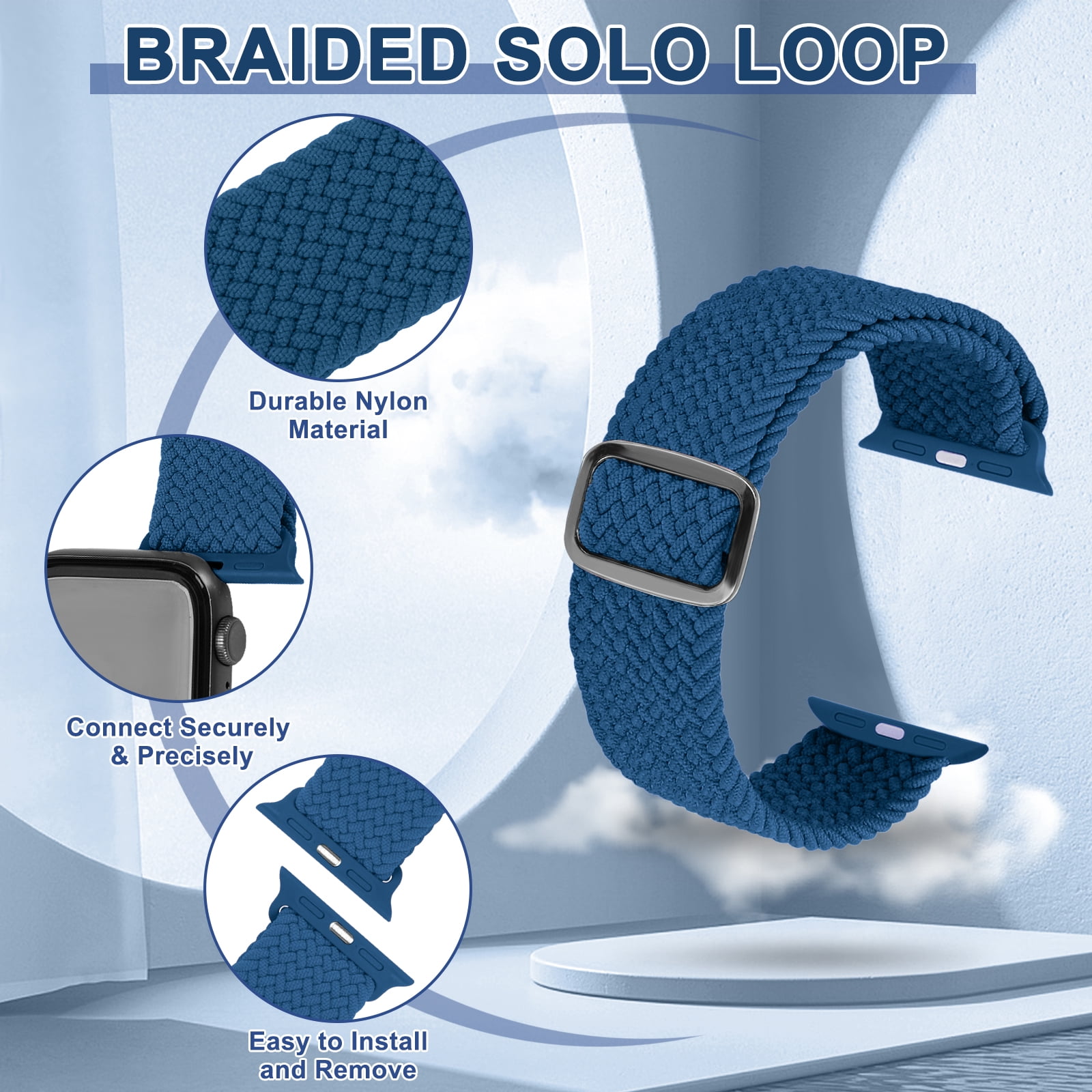 4 Pack Braided Bands Compatible with Apple Watch 38/40/41/42/44/45/46/49mm for Women Men, Solo Loop Nylon Strap for iWatch Series 11/10/9/8/Ultra 3/SE 3 - Image 2