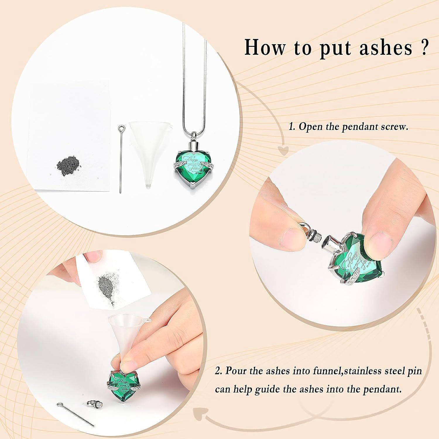 5 Pcs Urn Necklace for Ashes Keepsake Cremation Heart Cross Cubic Jewelry for Ashes Stainless Steel Memorial Locket Ashes Keepsake Necklace for Women Men Loved Ones, 5 Styles - Image 3