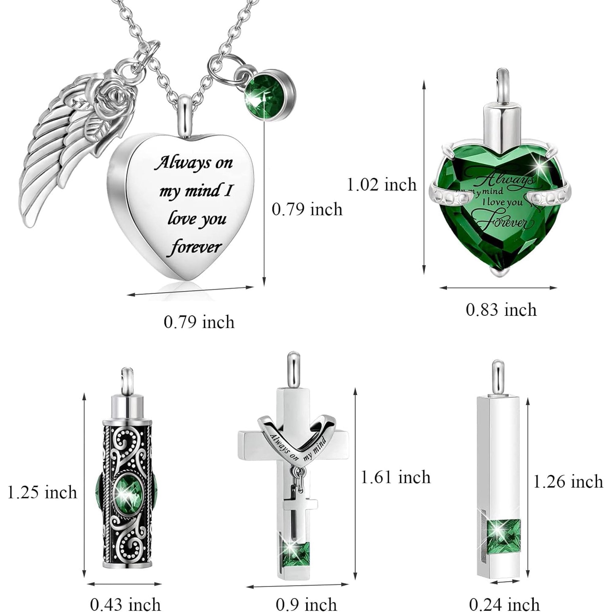 5 Pcs Urn Necklace for Ashes Keepsake Cremation Heart Cross Cubic Jewelry for Ashes Stainless Steel Memorial Locket Ashes Keepsake Necklace for Women Men Loved Ones, 5 Styles - Image 2