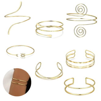 7 Premium Pcs Arm Cuff Jewelry for Women Upper Arm Cuff Bangle Band Armlet Adjustable Arm Cuff Bracelet