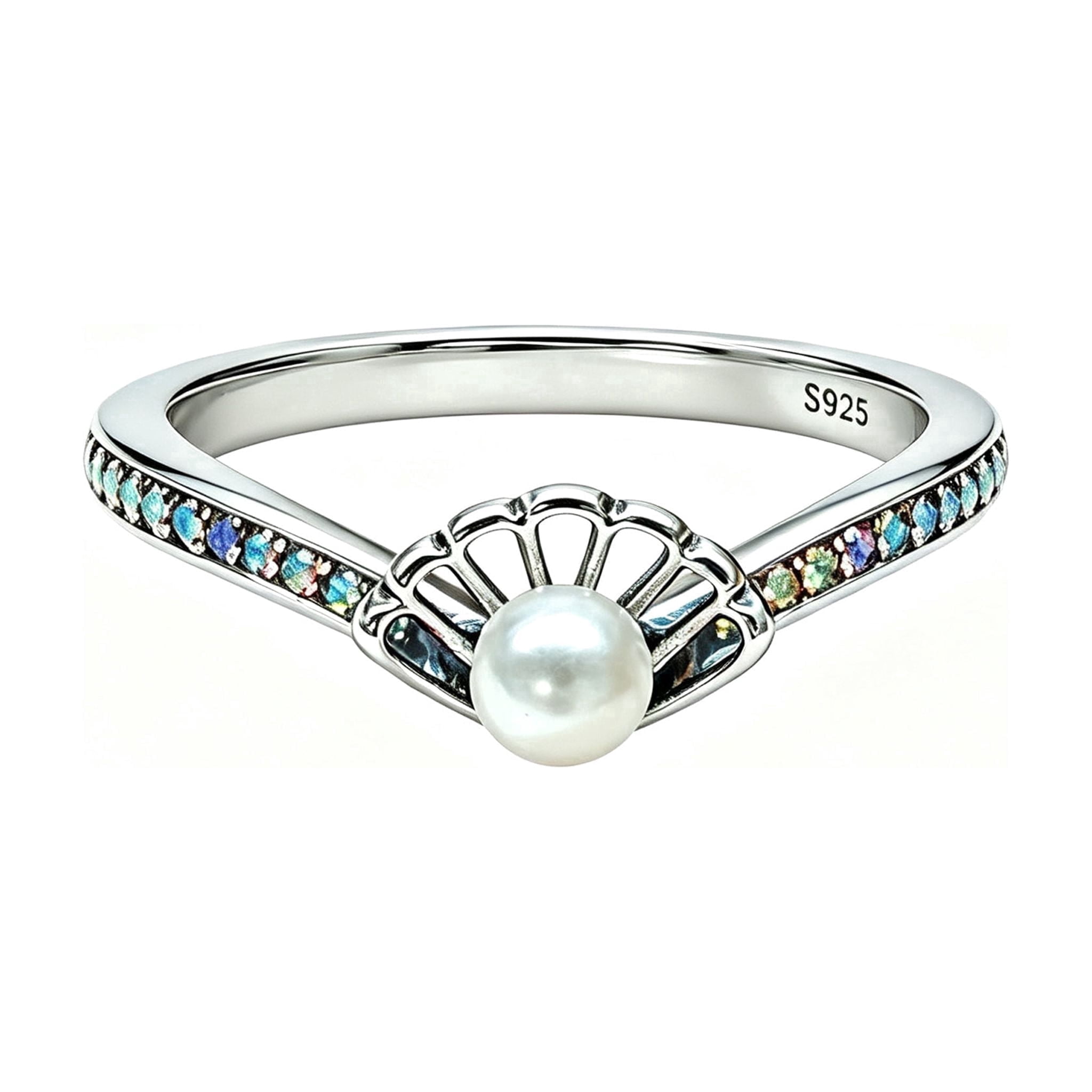 925 Sterling Silver Princess Pearl Ring Women Finger Ring For Party Jewelry