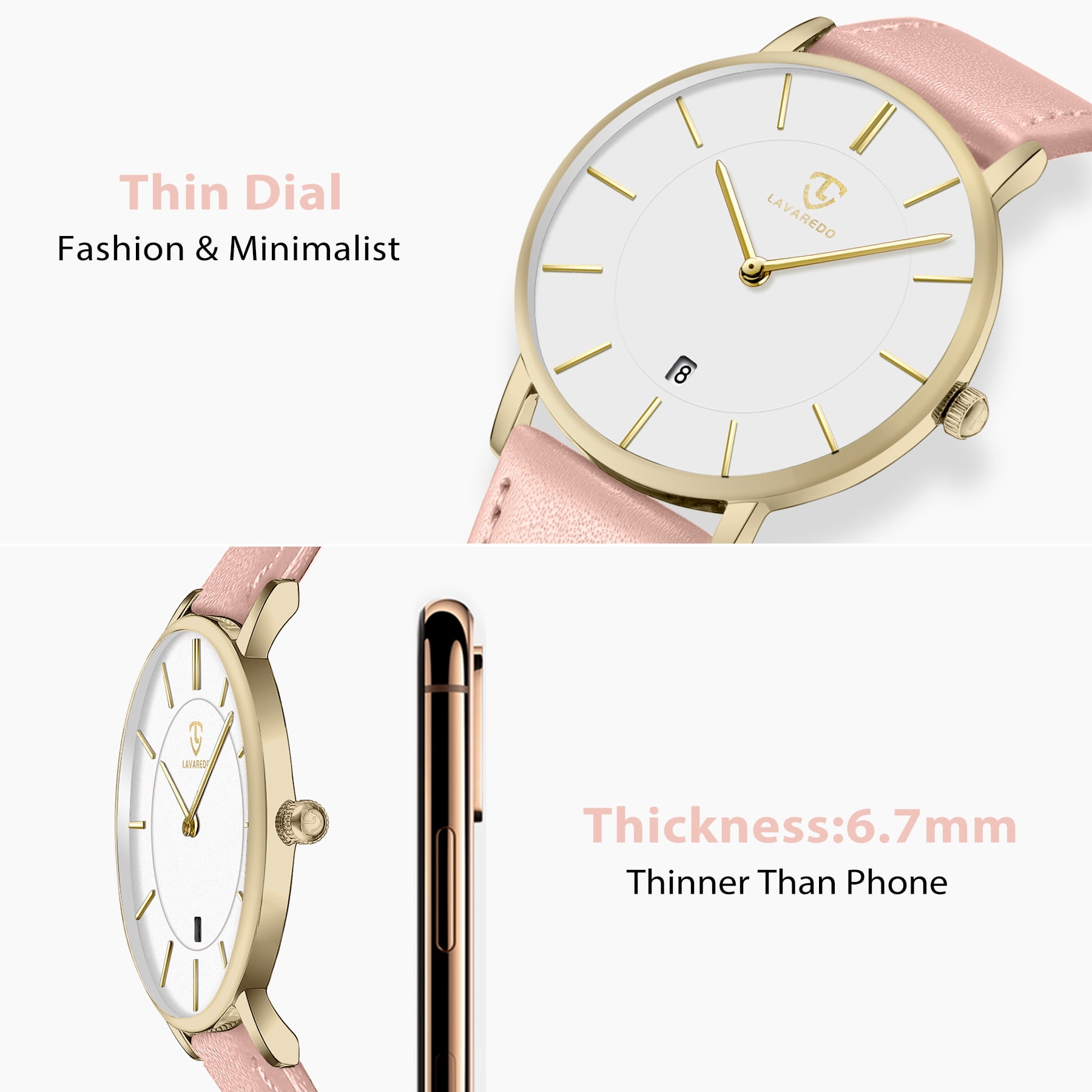 A ALPS Woman Watches Simple Watch for Woman Analog Ultra Thin Minimalist Wristwatches with Leather Strap Gifts for Women - Image 4