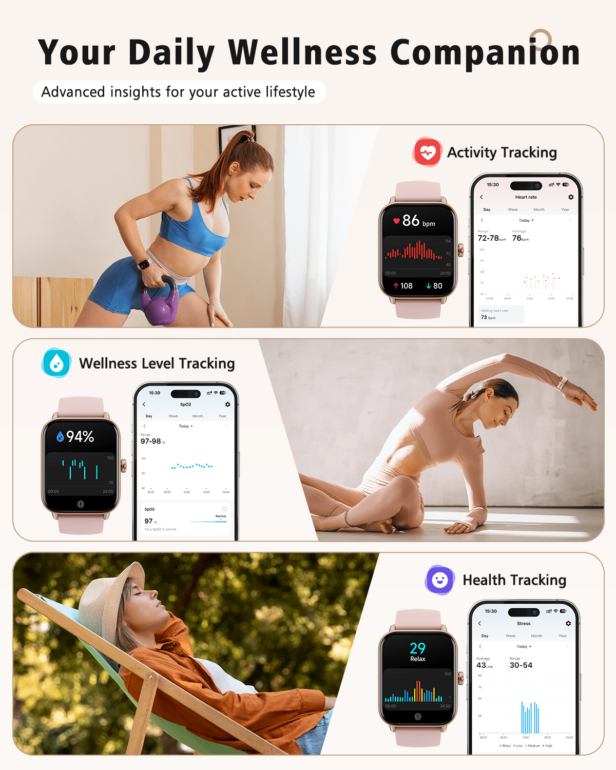 ACHOICE 1.85" Smart Watch for Women & Men, Fitness Tracker, Alexa Built-in, 100+ Workout Modes, 3 Year Warranty, Fits for iPhone and Android for Gift Pink - Image 4