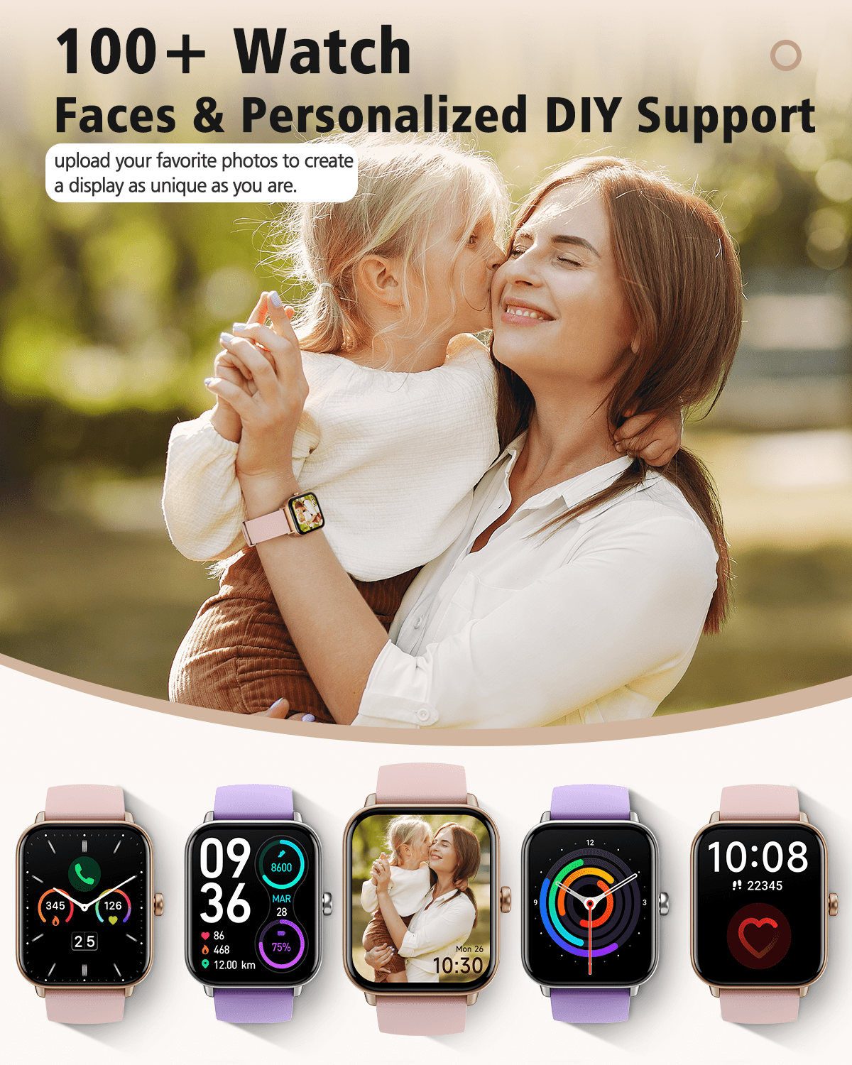 ACHOICE 1.85" Smart Watch for Women & Men, Fitness Tracker, Alexa Built-in, 100+ Workout Modes, 3 Year Warranty, Fits for iPhone and Android for Gift Pink - Image 2