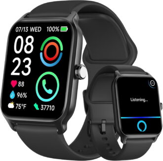 ACHOICE Smart Watch for Women Men, 1.8-inch fits for Android and Iphone Devices, with Answer/Make Calls/100+ Sport Modes, Fitness Tracker Watches (Black)