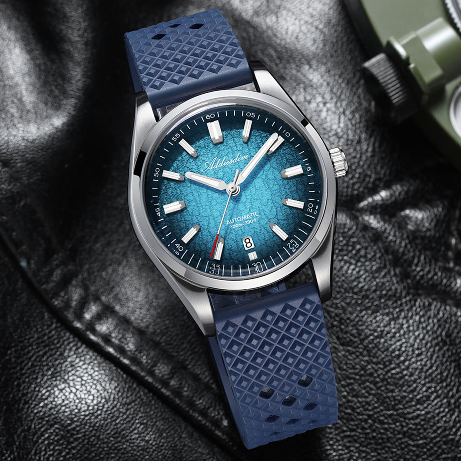 ADDIESDIVE Luxury Men's Automatic Watch - 39mm Japanese Mechanical Dive Watch, 100M Water Resistant with Date & Super Luminous BGW9 Blue, Fluoroelastomer Strap AD2531 - Image 3