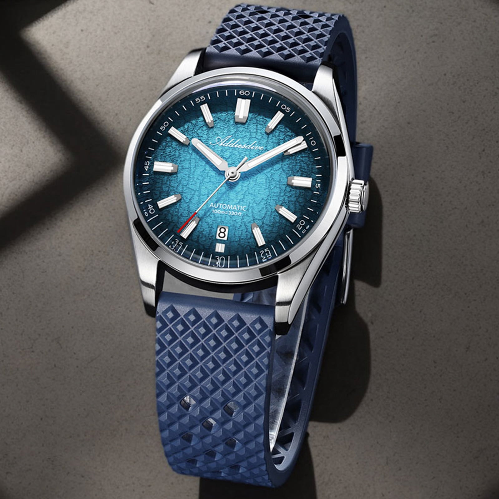 ADDIESDIVE Luxury Men's Automatic Watch - 39mm Japanese Mechanical Dive Watch, 100M Water Resistant with Date & Super Luminous BGW9 Blue, Fluoroelastomer Strap AD2531 - Image 2