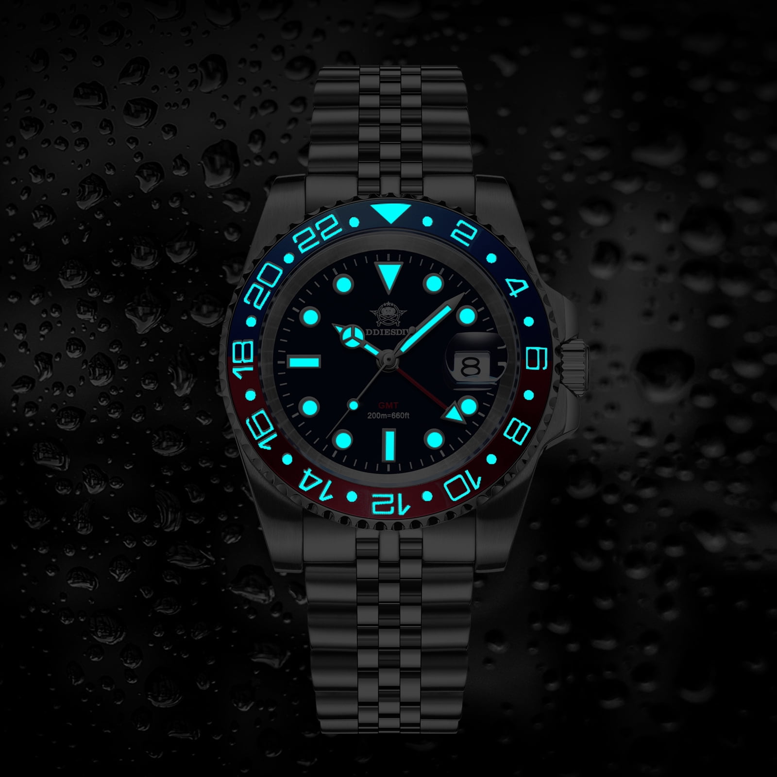 ADDIESDIVE Men's Watch Swiss GMT Quartz Movement Dive Watch 200M Waterproof with Rotating Aluminum Bezel & Luminous for Diving, Travel, Business - Image 3