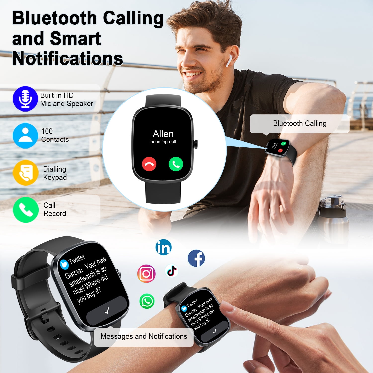 AI Smart Watch for Women Men 1.91" HD Touch Screen with Dual-Mode Smart Bluetooth Call and Voice Assistant 100+ Sport Modes IPX7 Waterproof Fitness Watch for Android/iPhone - Image 4