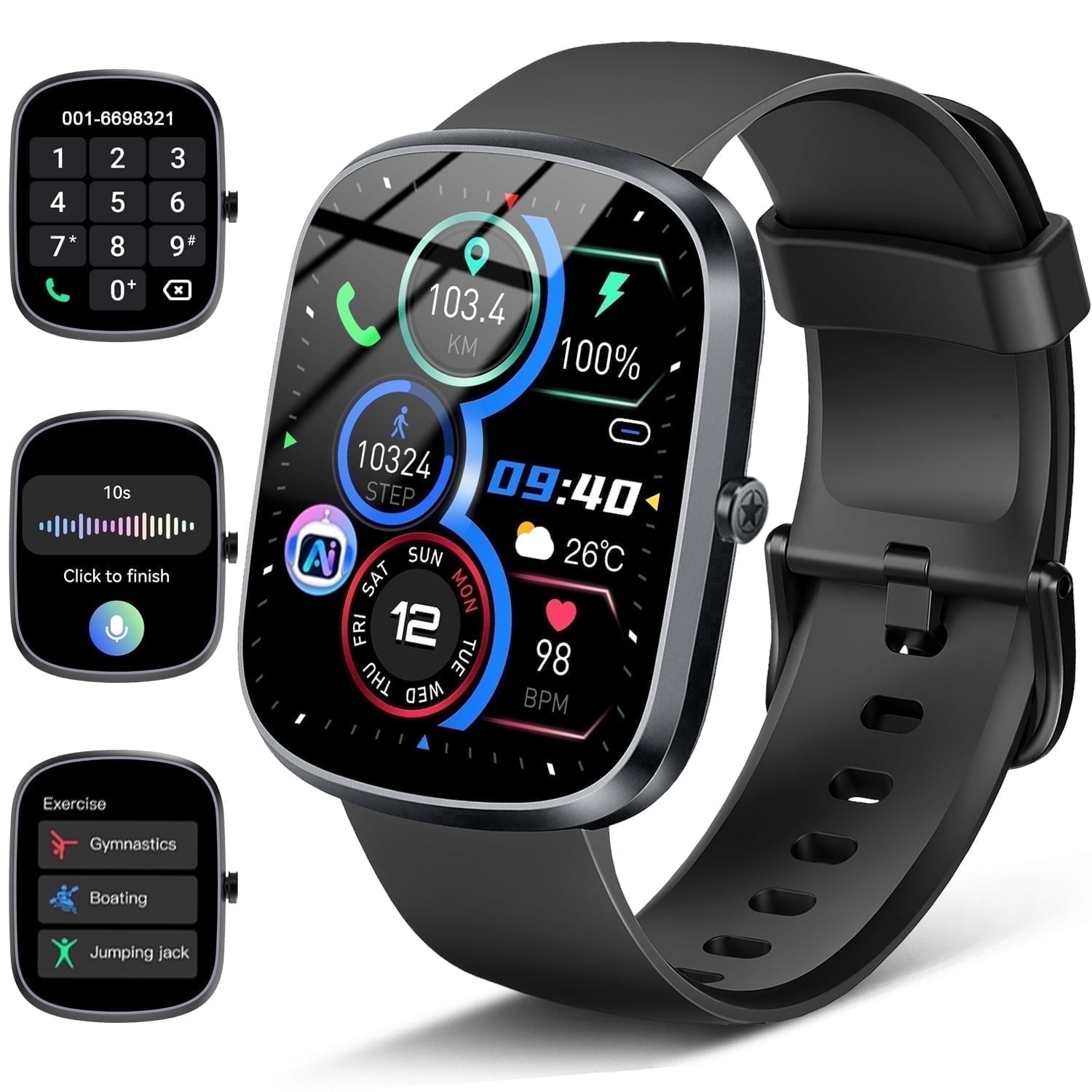 AI Smart Watch for Women Men 1.91" HD Touch Screen with Dual-Mode Smart Bluetooth Call and Voice Assistant 100+ Sport Modes IPX7 Waterproof Fitness Watch for Android/iPhone
