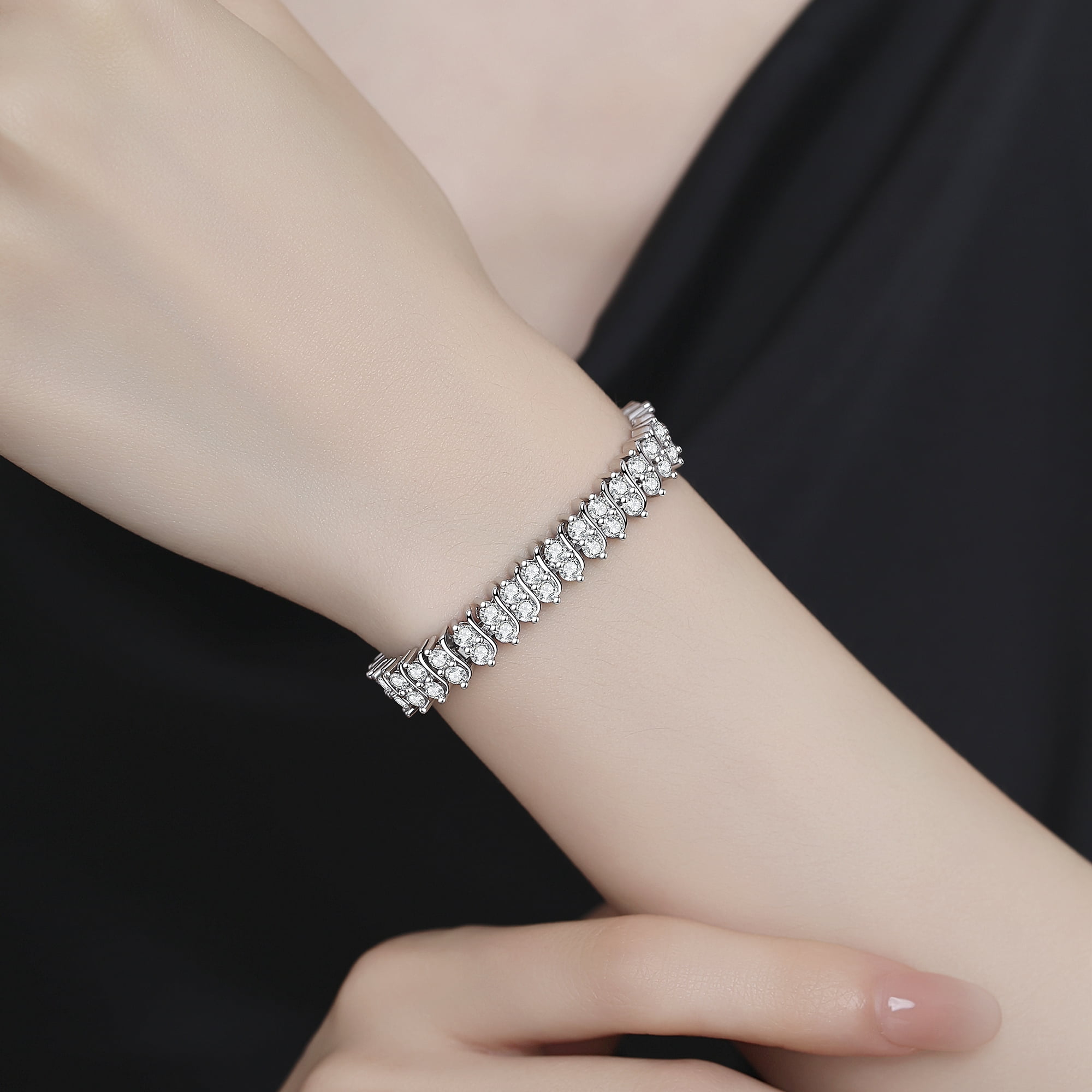 Amy and Annette 18K White Gold Plated Simulated Diamond Tennis Bracelet, Jewelry - Image 5