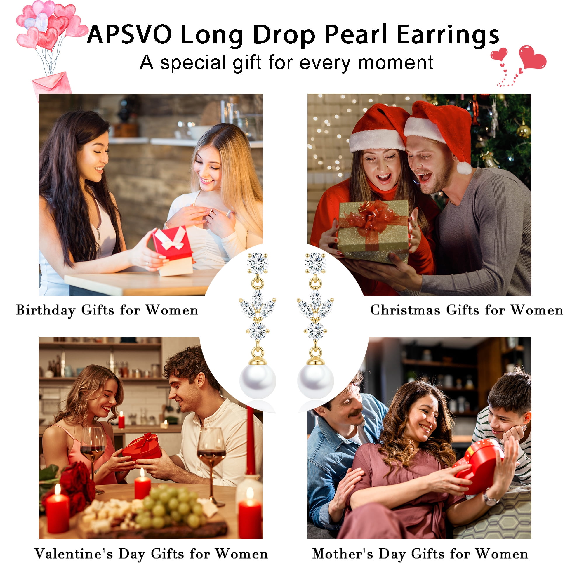 APSVO 18K Gold Plated Drop Earrings for Women Pearl CZ Lightweight Hypoallergenic Post Dangle Earrings Wedding Birthday Prom Graduation Jewelry Gifts Teen Mom Her Bride Bridesmaid Wife Adults Ideas - Image 4