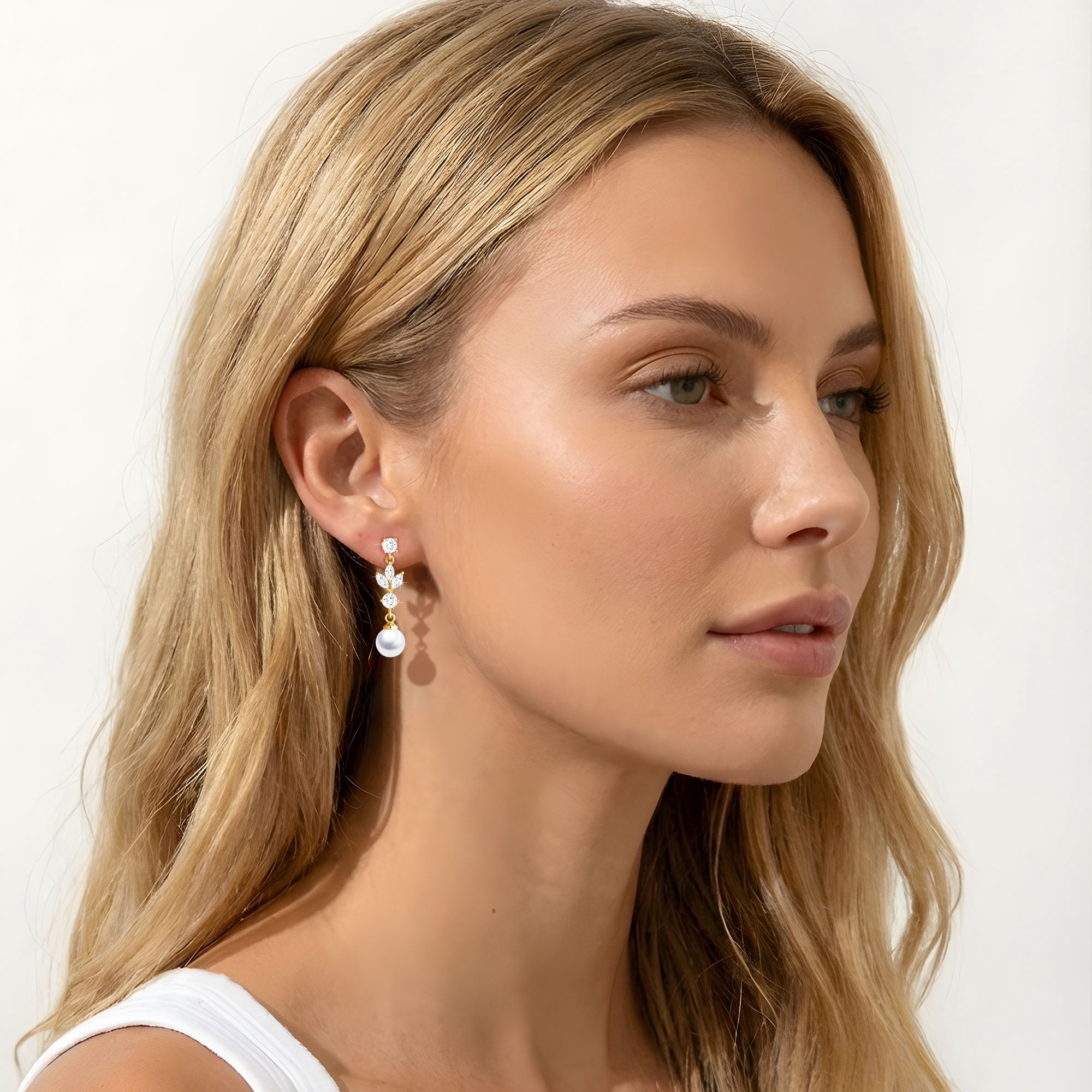 APSVO 18K Gold Plated Drop Earrings for Women Pearl CZ Lightweight Hypoallergenic Post Dangle Earrings Wedding Birthday Prom Graduation Jewelry Gifts Teen Mom Her Bride Bridesmaid Wife Adults Ideas - Image 3