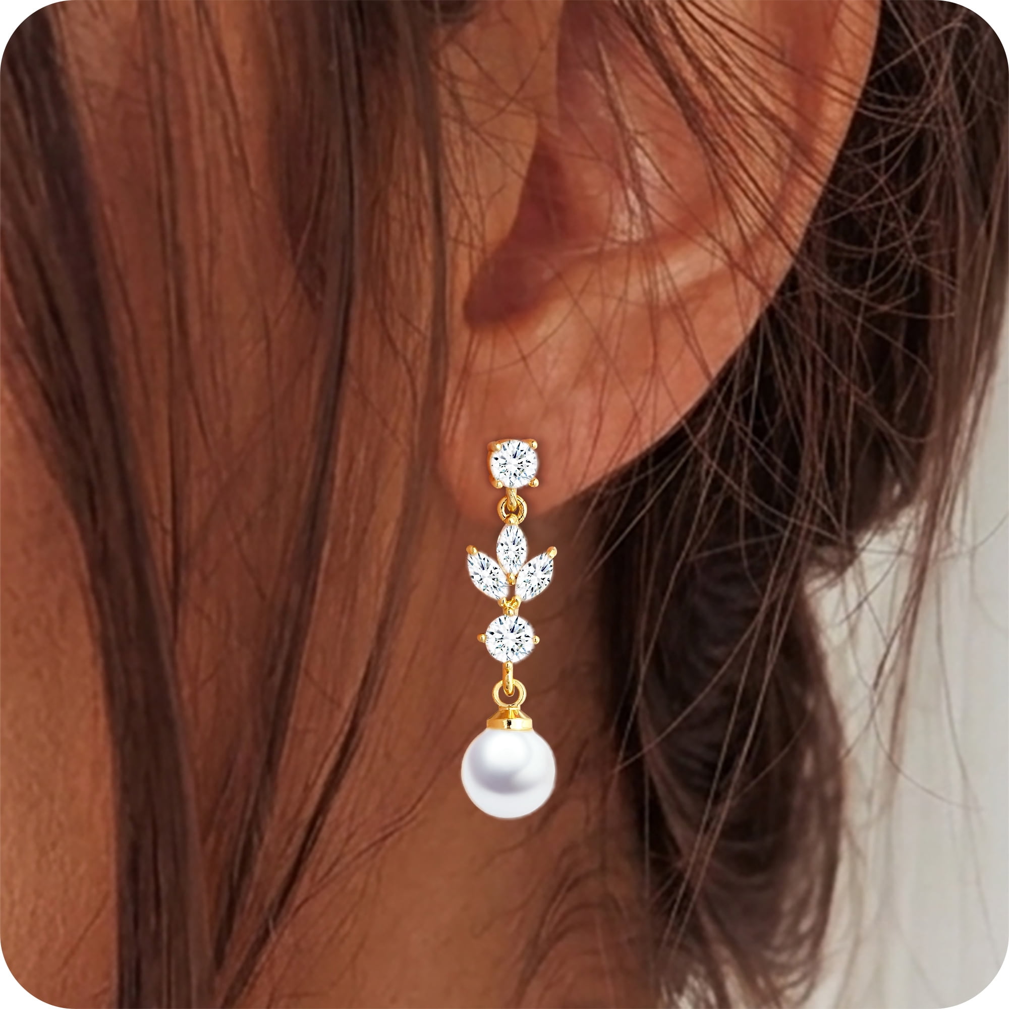 APSVO 18K Gold Plated Drop Earrings for Women Pearl CZ Lightweight Hypoallergenic Post Dangle Earrings Wedding Birthday Prom Graduation Jewelry Gifts Teen Mom Her Bride Bridesmaid Wife Adults Ideas