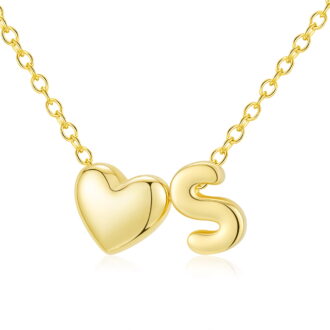 APSVO 18K Gold Plated Love Heart Initial Necklaces for Women Girls Letter S Pendant Chain Birthday Graduation Jewelry Gifts Teen Mom Her Wife Kids Female Lady Daughter Age Ideas