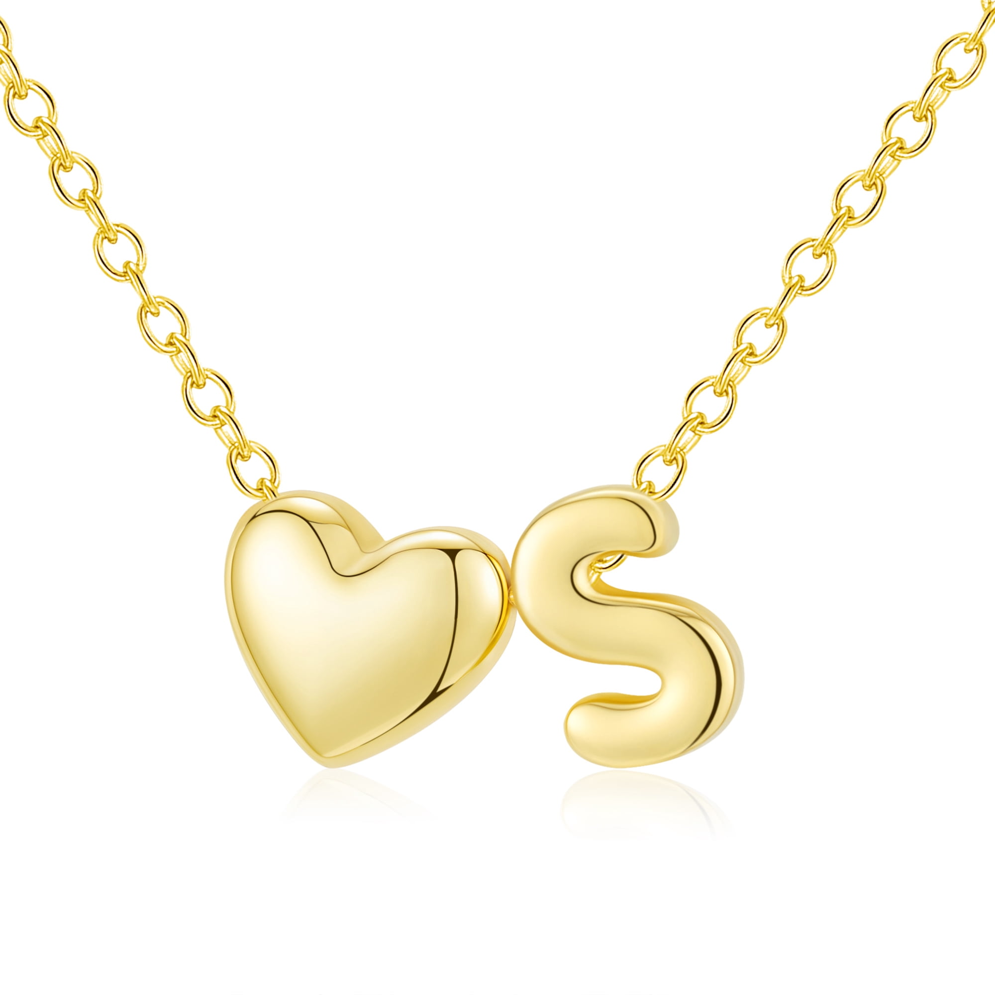 APSVO 18K Gold Plated Love Heart Initial Necklaces for Women Girls Letter S Pendant Chain Birthday Graduation Jewelry Gifts Teen Mom Her Wife Kids Female Lady Daughter Age Ideas
