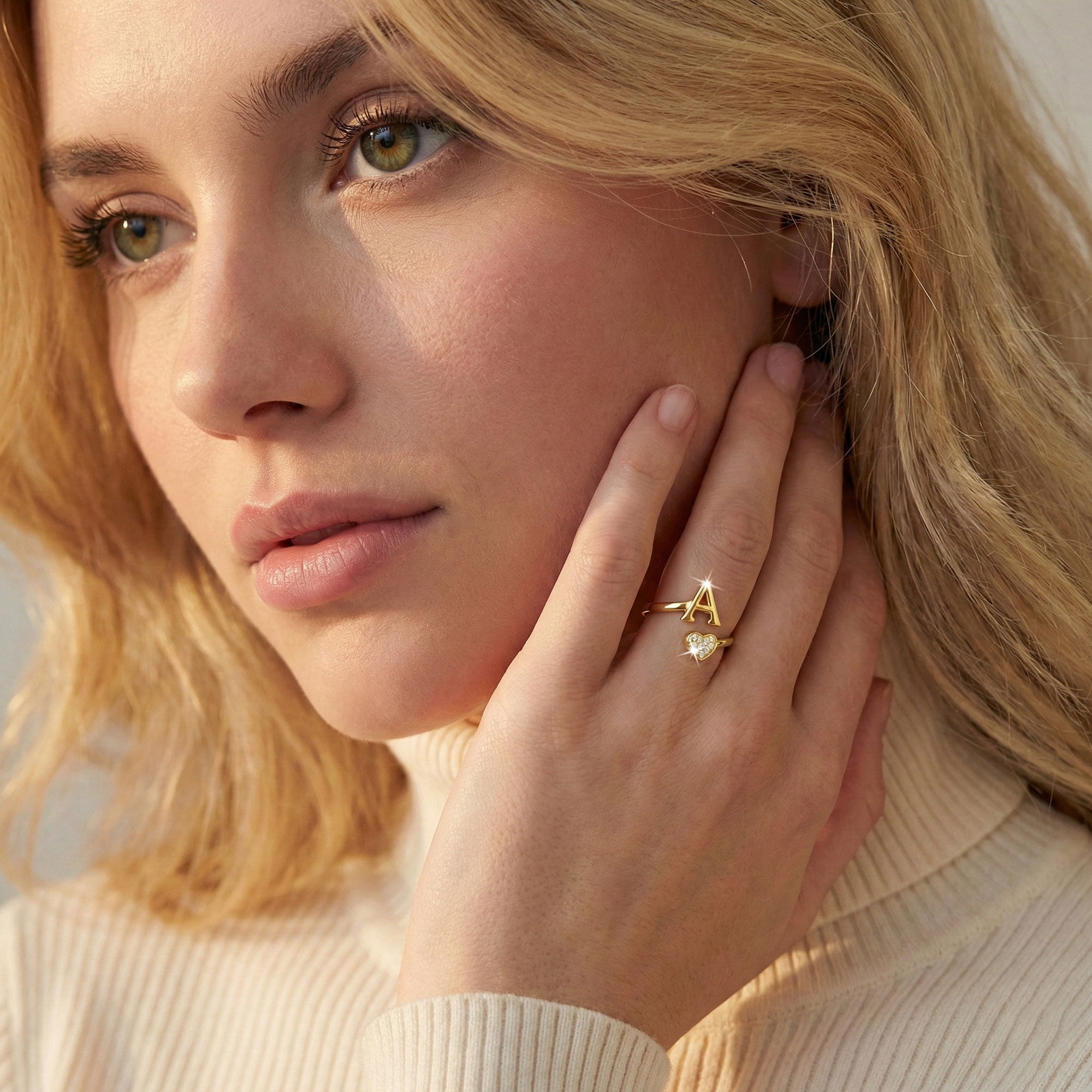 APSVO 18K Gold Plated Love Heart Initial Rings for Women Girls Stackable Non Tarnish Knuckle CZ Letter A Ring Wedding Birthday Graduation Mothers Day Jewelry Gifts Teen Mom Wife Her Kids Age Ideas - Image 3