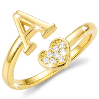 APSVO 18K Gold Plated Love Heart Initial Rings for Women Girls Stackable Non Tarnish Knuckle CZ Letter A Ring Wedding Birthday Graduation Mothers Day Jewelry Gifts Teen Mom Wife Her Kids Age Ideas
