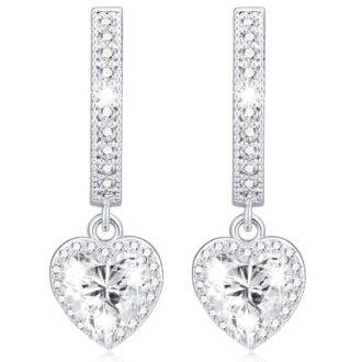 APSVO 18K White Gold Plated Love Heart Drop Earrings for Women Girls S925 Sterling Silver Post April Birthstone Earrings with CZ Birthday Graduation Jewelry Gifts Teen Her Mom Adults Kids Ideas