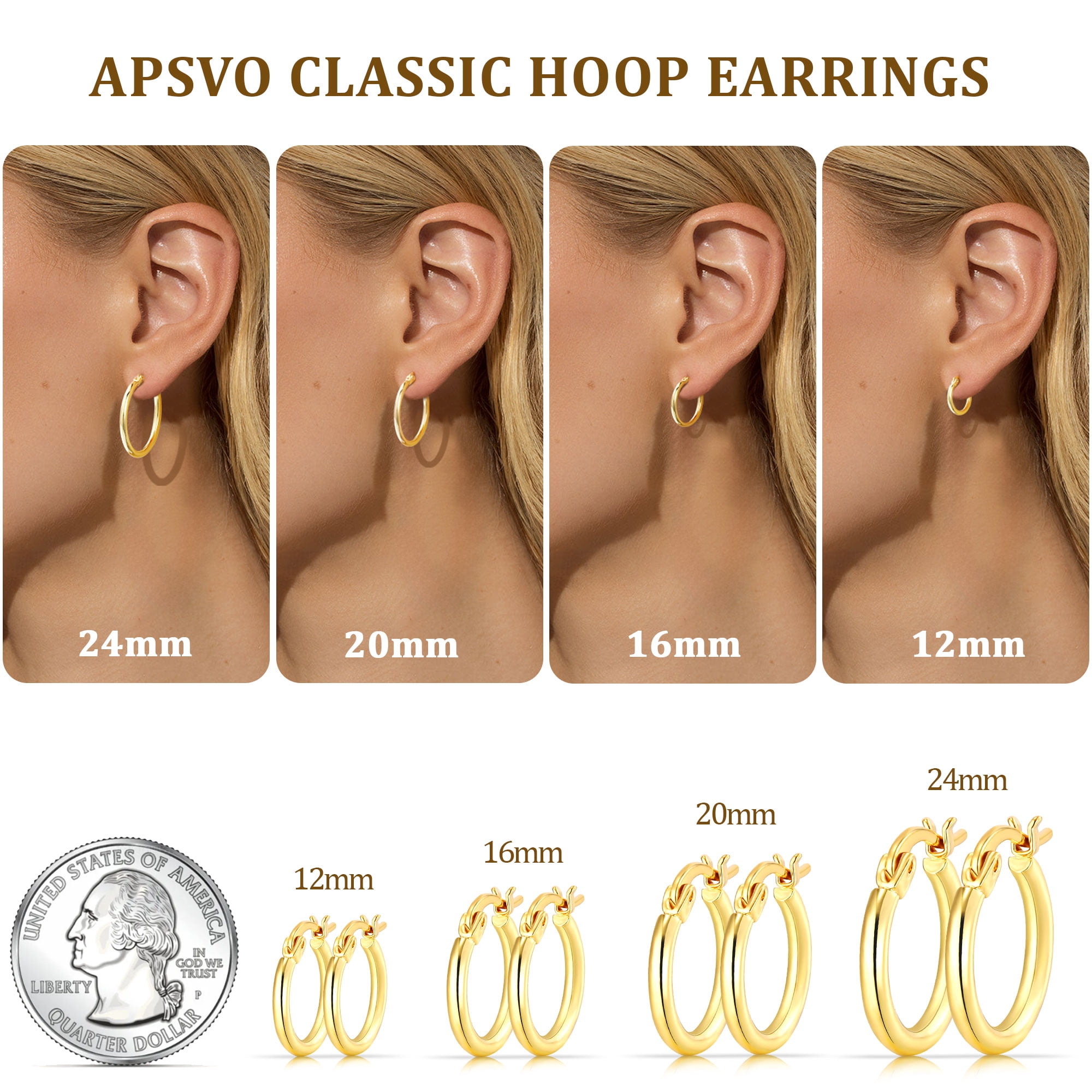 APSVO 4 Pairs 18K Gold Plated Hoop Earrings for Women Post Huggie Hypoallergenic Earrings Set for Multiple Piercing Birthday Graduation Jewelry Gifts Her Teen Mom Wife Ideas 12/16/20/24MM - Image 2