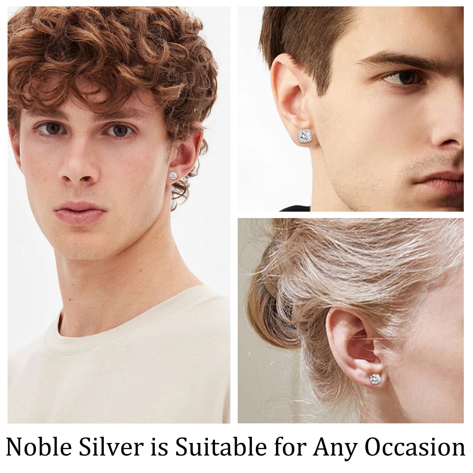 APSVO 4 Pairs 18K White Gold Plated Halo Stud Earrings for Women Men CZ Hypoallergenic S925 Sterling Silver Post Earrings Set Birthday Graduation Jewelry Gifts Mom Her Him Teen Wife Adult - Image 4
