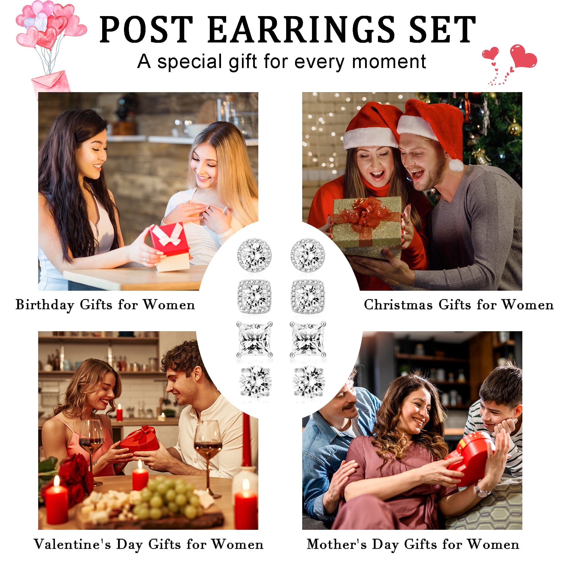 APSVO 4 Pairs 18K White Gold Plated Halo Stud Earrings for Women Men CZ Hypoallergenic S925 Sterling Silver Post Earrings Set Birthday Graduation Jewelry Gifts Mom Her Him Teen Wife Adult - Image 5
