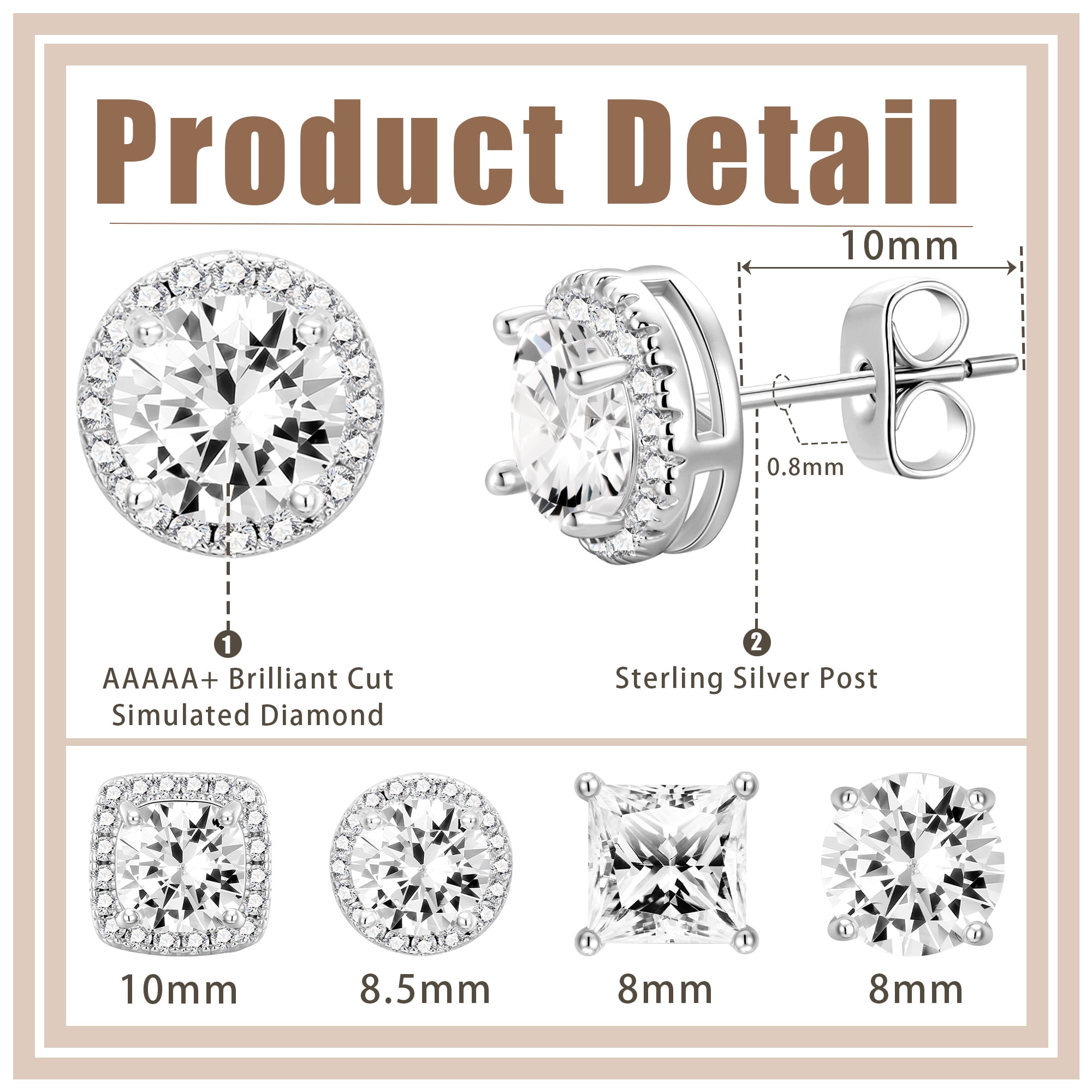 APSVO 4 Pairs 18K White Gold Plated Halo Stud Earrings for Women Men CZ Hypoallergenic S925 Sterling Silver Post Earrings Set Birthday Graduation Jewelry Gifts Mom Her Him Teen Wife Adult - Image 2