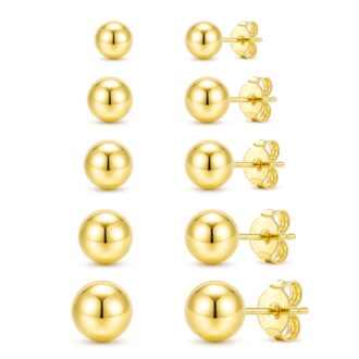 APSVO 5 Pairs 18K Gold Plated Ball Stud Earrings for Women Teen Girls Small Hypoallergenic Post Earrings Set Birthday Jewelry Gifts