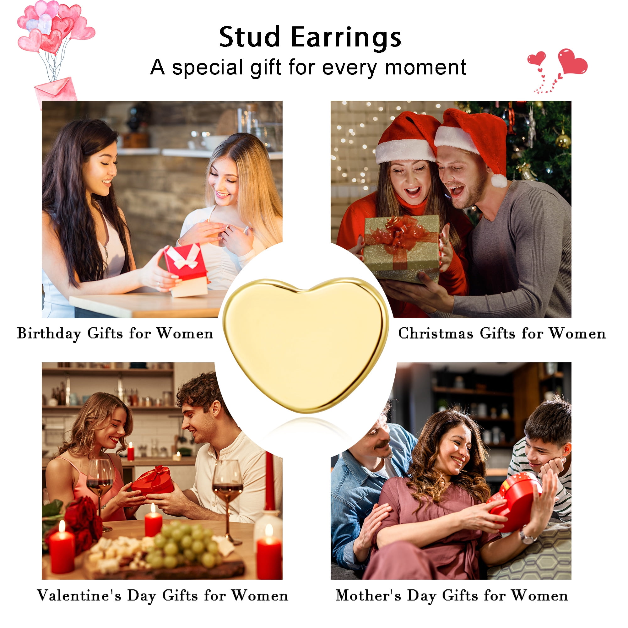 APSVO 5 Pairs 18K White Gold Plated Love Heart Stud Earrings for Women Hypoallergenic Small S925 Sterling Silver Post Earring Sets Birthday Graduation Jewelry Gifts Teen Her Mom Ideas - Image 3