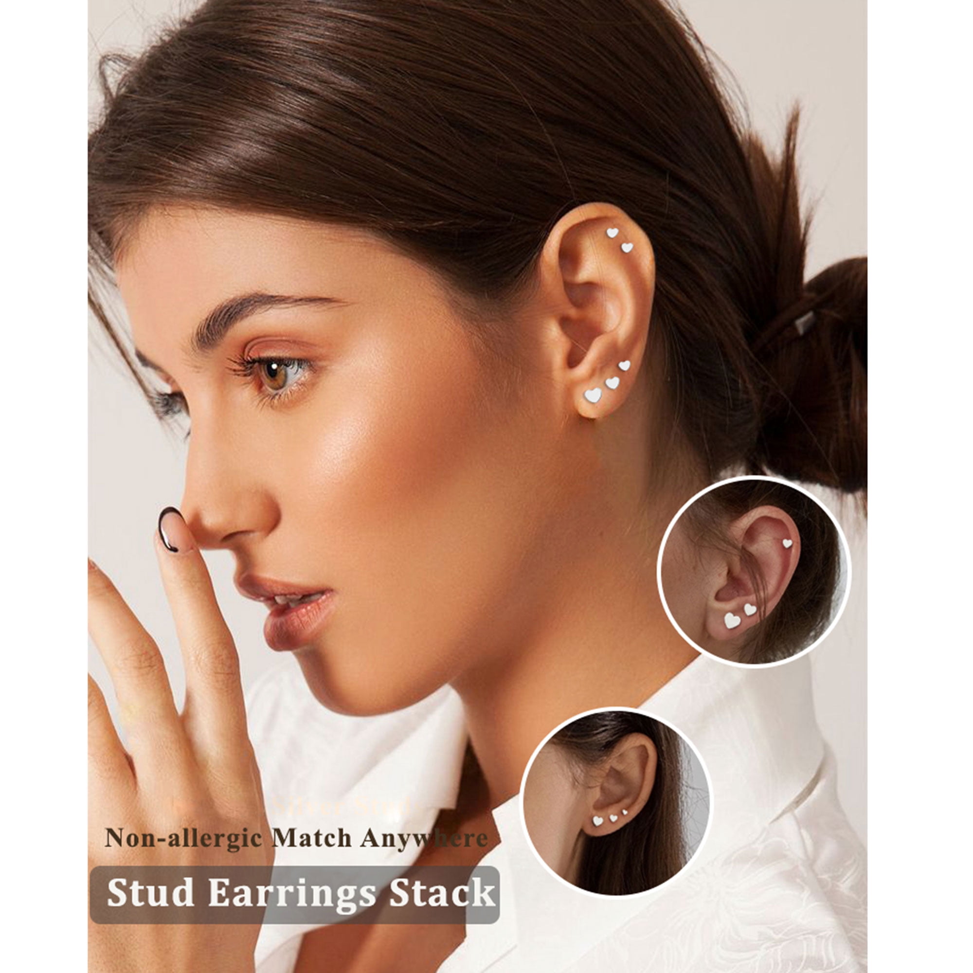 APSVO 5 Pairs 18K White Gold Plated Love Heart Stud Earrings for Women Hypoallergenic Small S925 Sterling Silver Post Earring Sets Birthday Graduation Jewelry Gifts Teen Her Mom Ideas - Image 4