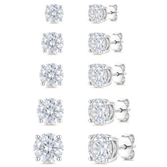 APSVO 5 Pairs 18K White Gold Plated Stud Earrings for Women S925 Sterling Silver Post April Birthstone Earrings Set with CZ Crystal Birthday Mother's Day Jewelry Gifts Mom Wife Age Ideas