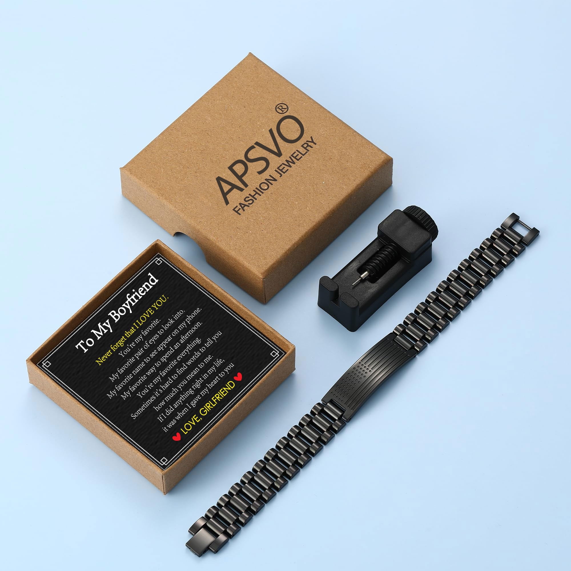 APSVO Black American Flag Watch Link Bracelets for Men Boys to My Son Gifts from Mom Birthday Graduation Fathers Day Jewelry Gifts Teen Tween Preteen Son Teenage Adults Kids Age - Image 2