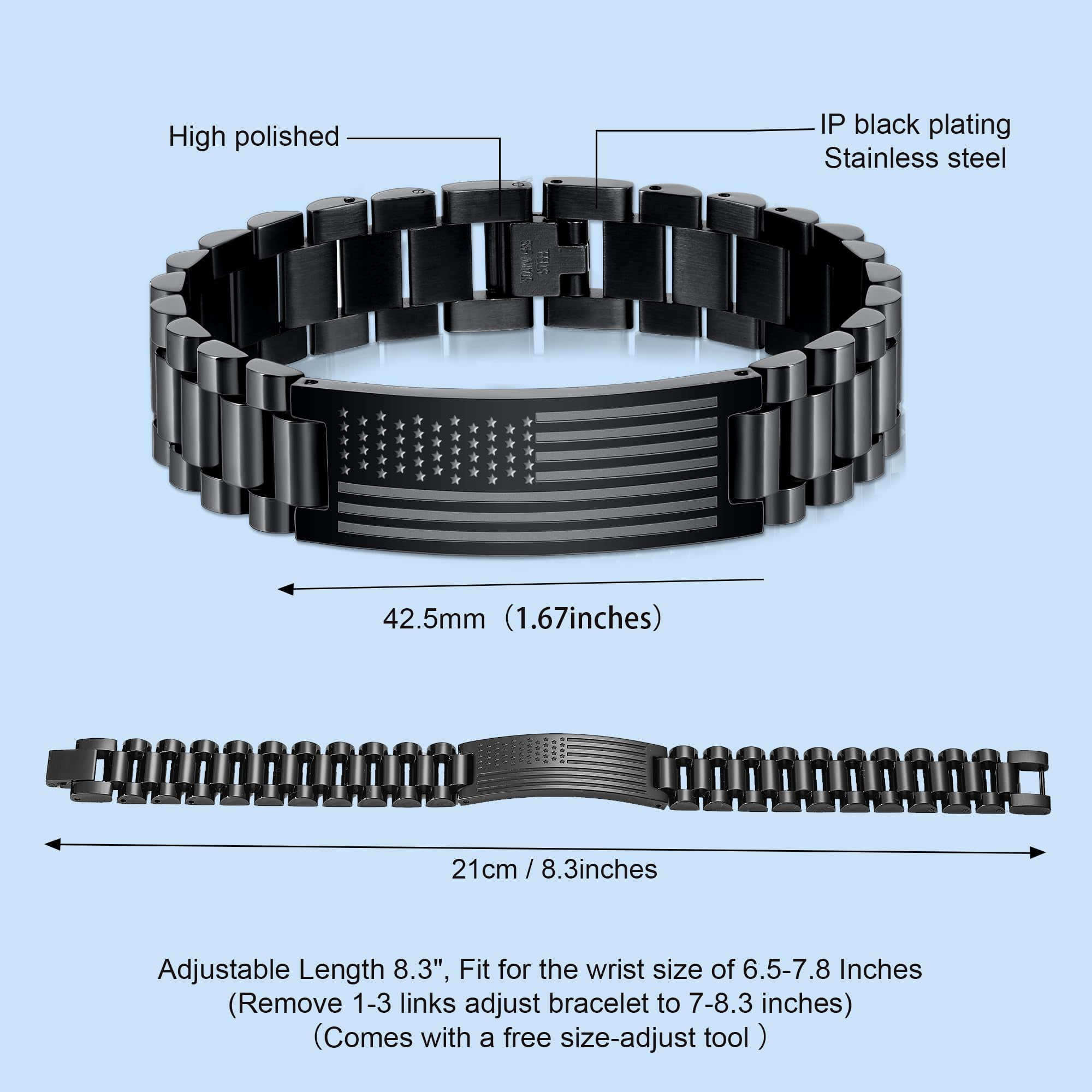 APSVO Black American Flag Watch Link Bracelets for Men Boys to My Son Gifts from Mom Birthday Graduation Fathers Day Jewelry Gifts Teen Tween Preteen Son Teenage Adults Kids Age - Image 3