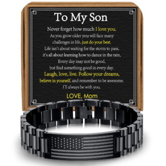 APSVO Black American Flag Watch Link Bracelets for Men Boys to My Son Gifts from Mom Birthday Graduation Fathers Day Jewelry Gifts Teen Tween Preteen Son Teenage Adults Kids Age