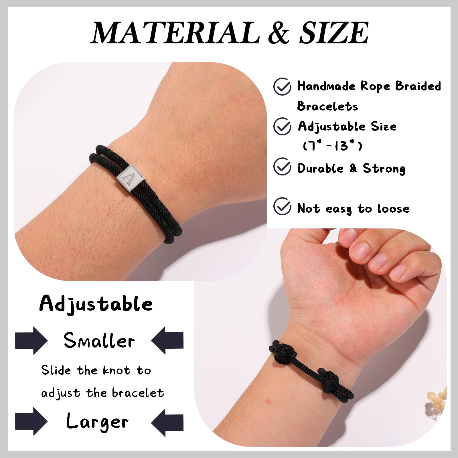 APSVO Black Rope Initial Bracelets for Men Boys Braided Stainless Steel Letter M Charm Bracelet Birthday Graduation Fathers Day Jewelry Gifts Teen Him Dad Boyfriend Male Teenage Son Adults Kids Age - Image 4