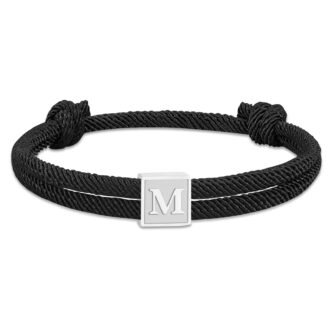 APSVO Black Rope Initial Bracelets for Men Boys Braided Stainless Steel Letter M Charm Bracelet Birthday Graduation Fathers Day Jewelry Gifts Teen Him Dad Boyfriend Male Teenage Son Adults Kids Age