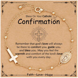 APSVO Catholic Confirmation Gifts for Teen Girls Kids Daughter Granddaughter Gold Rosary Beads Virgin Mary Cross Charm Bracelet Accessories Christian Religious Jewelry Gifts for Teenage Girls Age