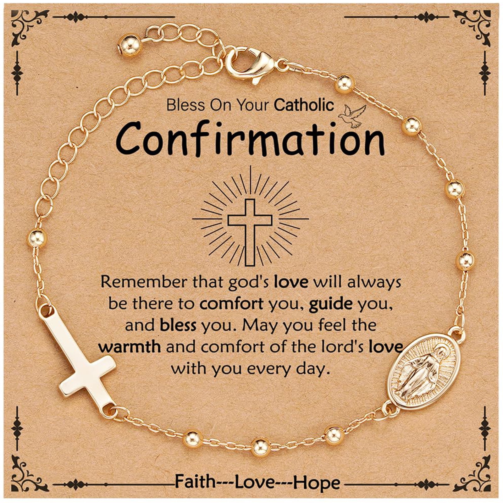 APSVO Catholic Confirmation Gifts for Teen Girls Kids Daughter Granddaughter Gold Rosary Beads Virgin Mary Cross Charm Bracelet Accessories Christian Religious Jewelry Gifts for Teenage Girls Age